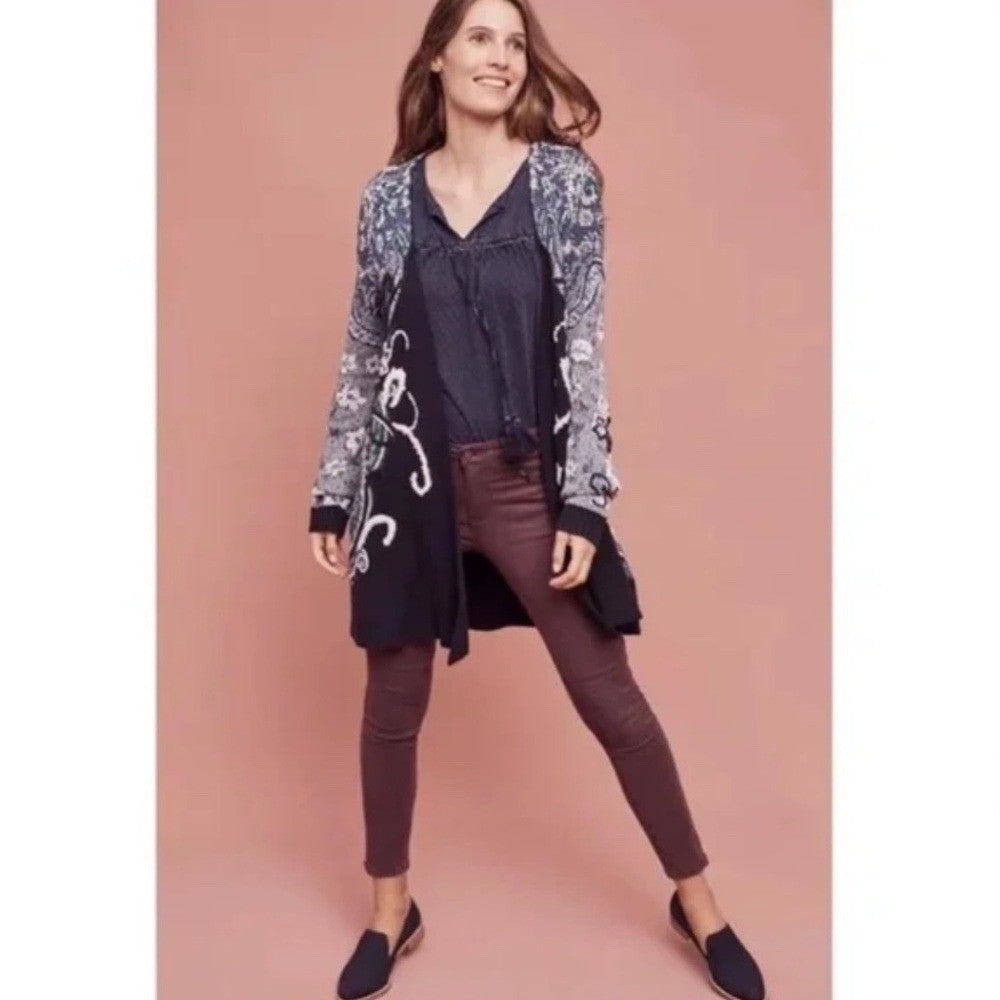 Anthropologie HWR Emmia Hand-Stitched Embroidered Cardigan Sweater Medium