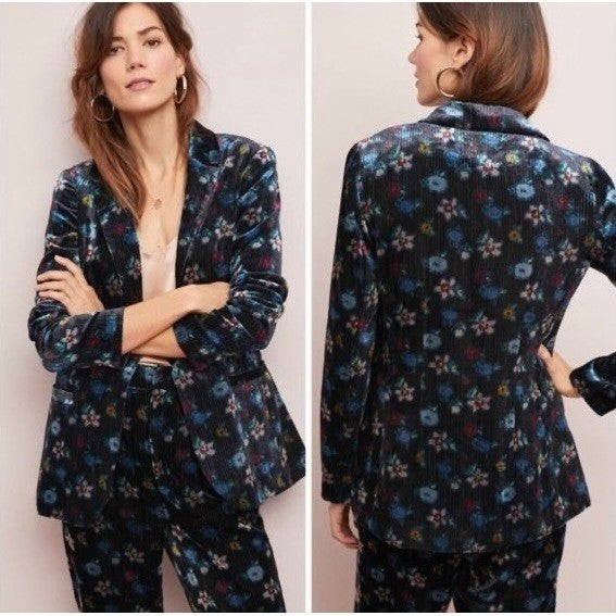 Anthropologie ETT:TWA Blooming Floral Corduroy Blazer Jacket Academia Size 2