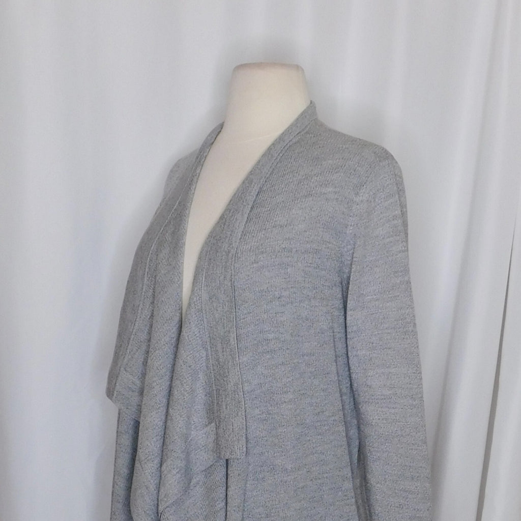 THEORY Winxie Gray Ribbed Knit Draped Cardigan Sweater Merino Wool Small