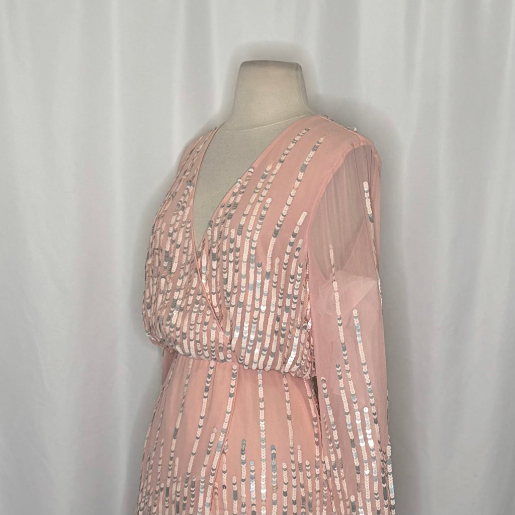 NWT!! LOVERS + FRIENDS Poppy Blush Pink Sequin Long Sleeve Mini Dress Medium