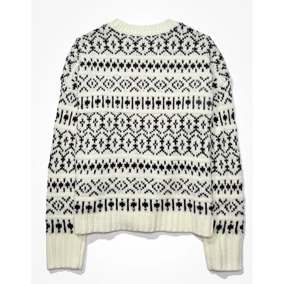 AMERICAN EAGLE Outfitters Fairisle Crew Neck Sweater Black White Fair Isle Small