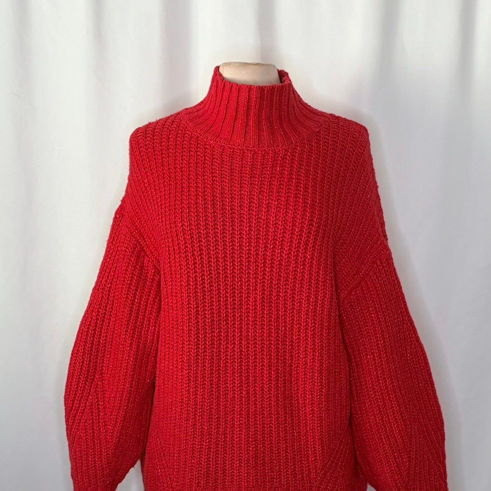 Anthropologie MAEVE Solid Red Shaker Knit Sweater Mockneck Pullover Fleck Medium