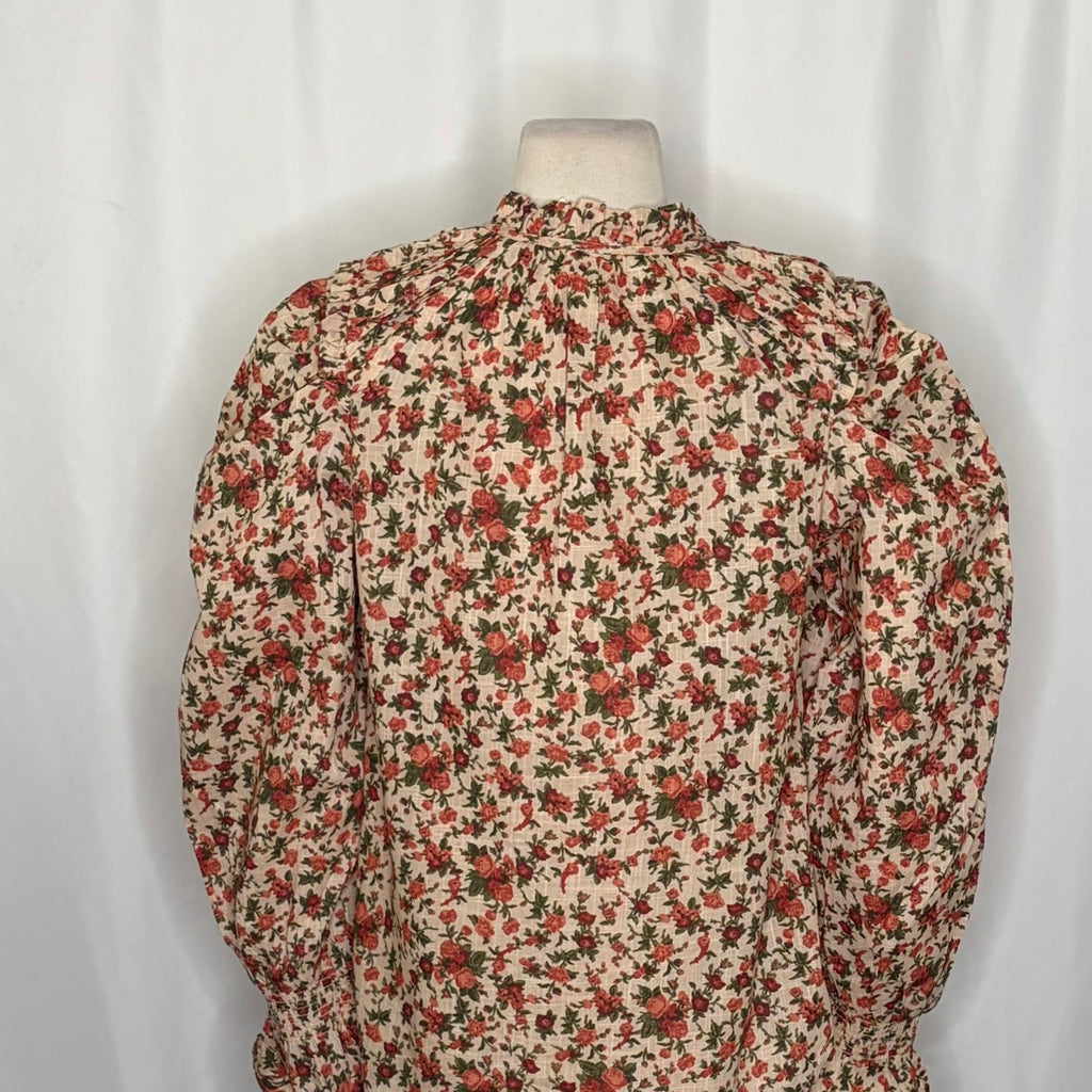 FREE PEOPLE Meant To Be Blouse Floral Vintage Combo Ruffled Smocked Small