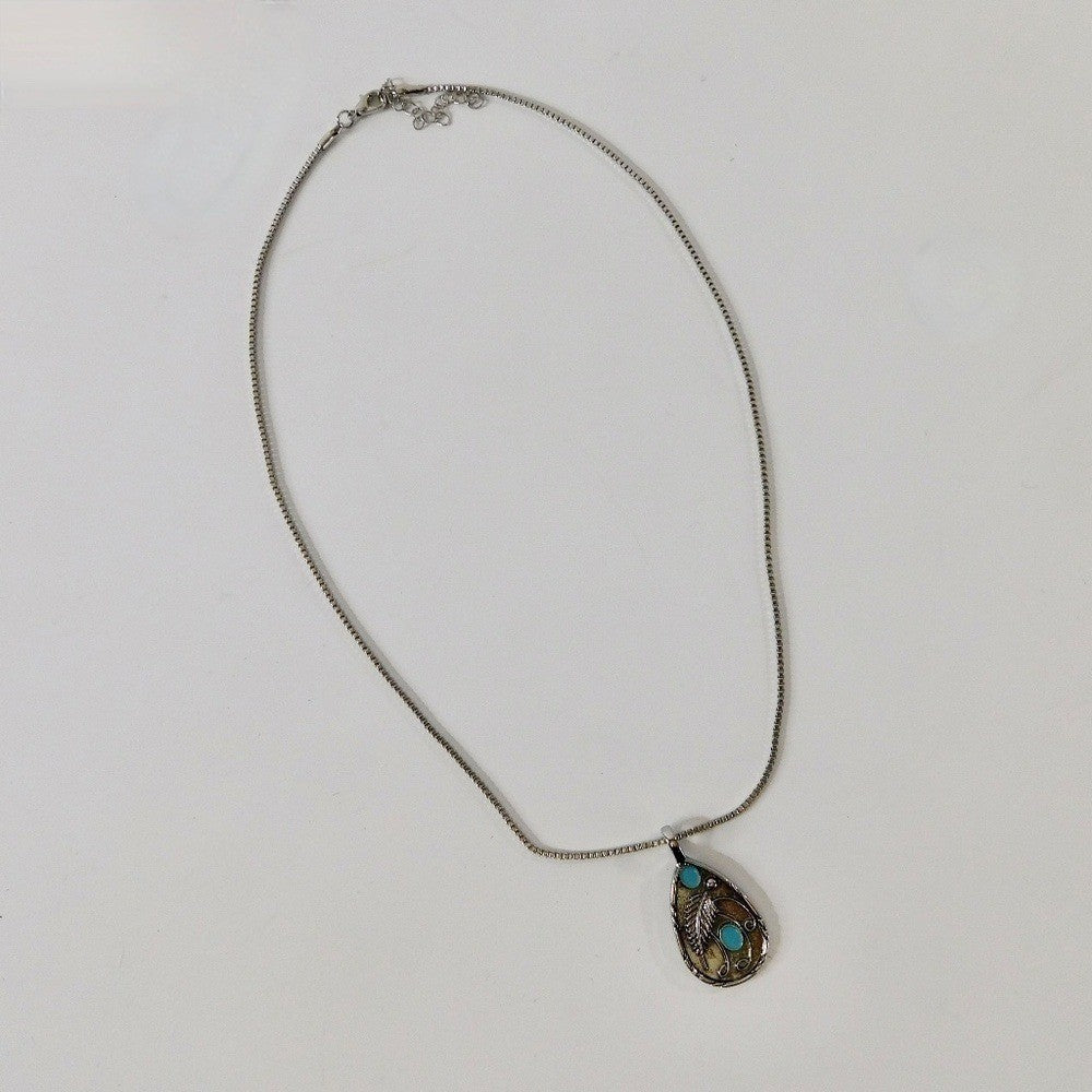 NEW Silver Turquoise Teardrop Pendant Necklace Western Southwestern Cowgirl