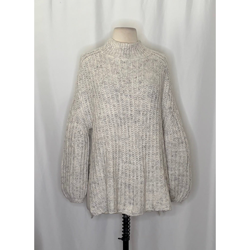 Anthropologie PILCRO Textured Tunic Sweater Gray Marled Knit Wool Linen Medium
