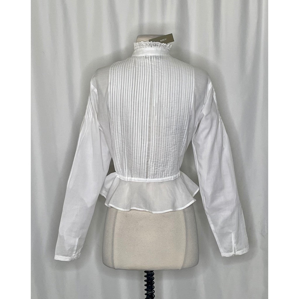 NWT!! J. CREW Lace Trim Cinched-Waist Cotton Voile White Top Blouse X-Small