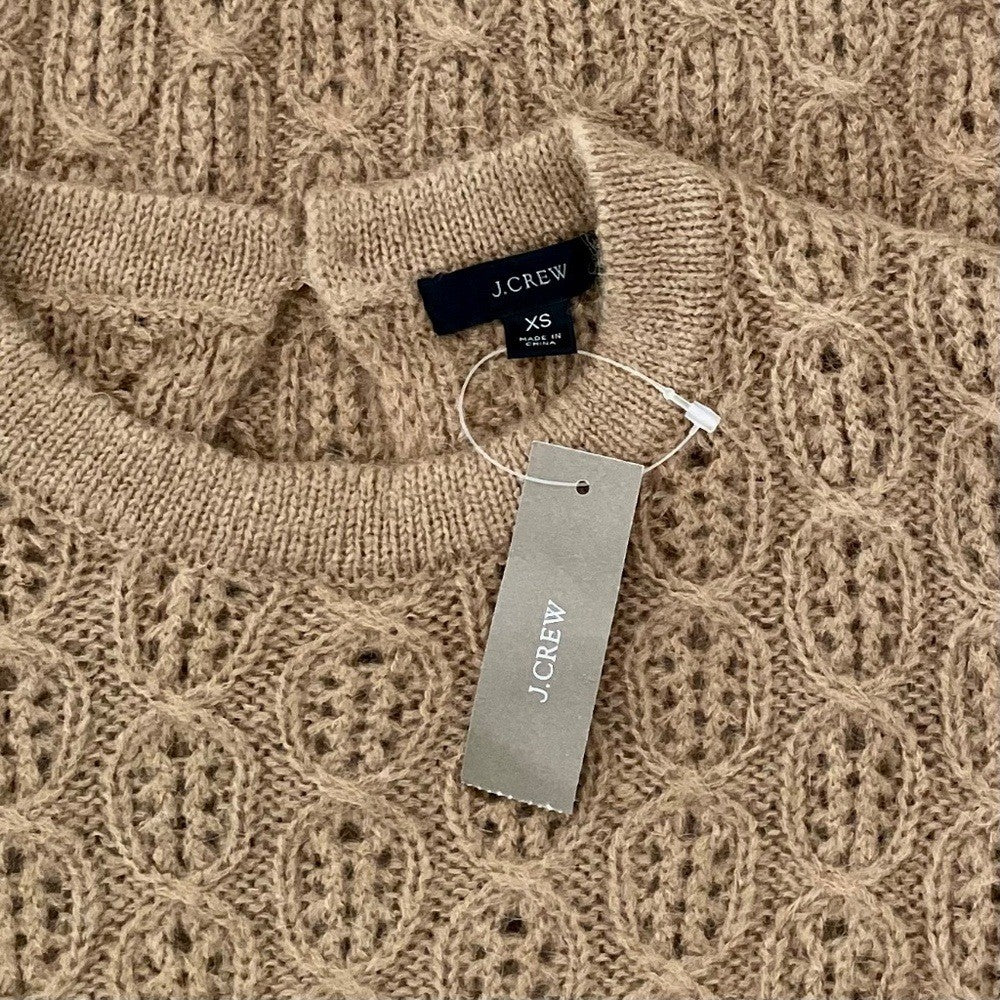 NWT!! J. CREW Balloon Sleeve Cable Knit Sweater Pale Clay Tan Brown X-Small