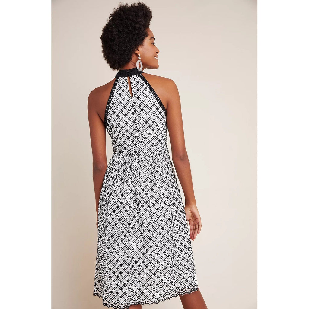 Anthropologie ERI + ALI Ninetta Lace Dress Halter Neck Black White Lacey Size 4