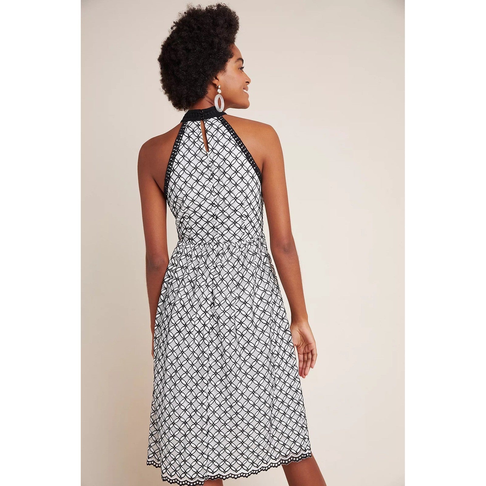 Anthropologie ERI + ALI Ninetta Lace Dress Halter Neck Black White Lacey Size 4