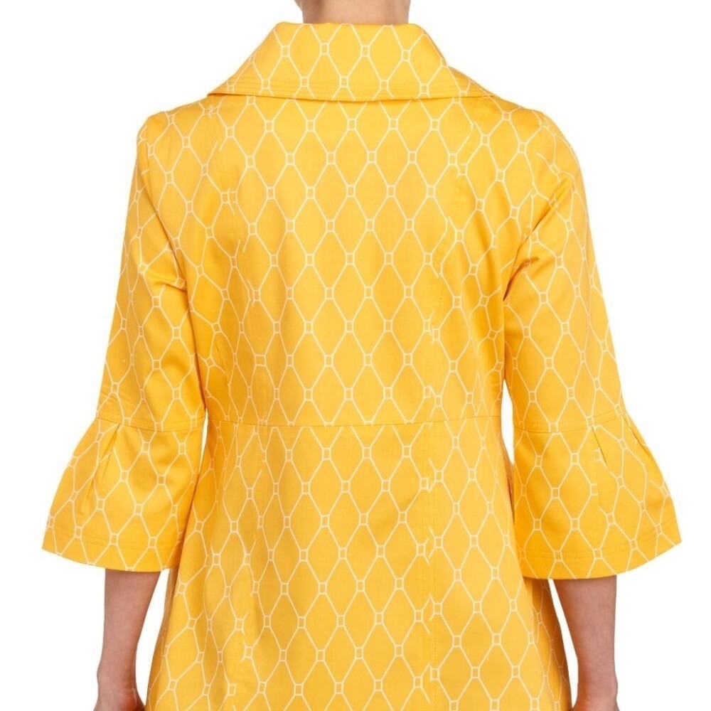 EDEN COURT Yellow White Geometric Print Coat Jacket Bell Sleeves Pockets Large