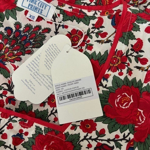 NWT!! Tuckernuck PINK CITY PRINTS Peony Bird Evelyn Dress Floral Maxi X-Small