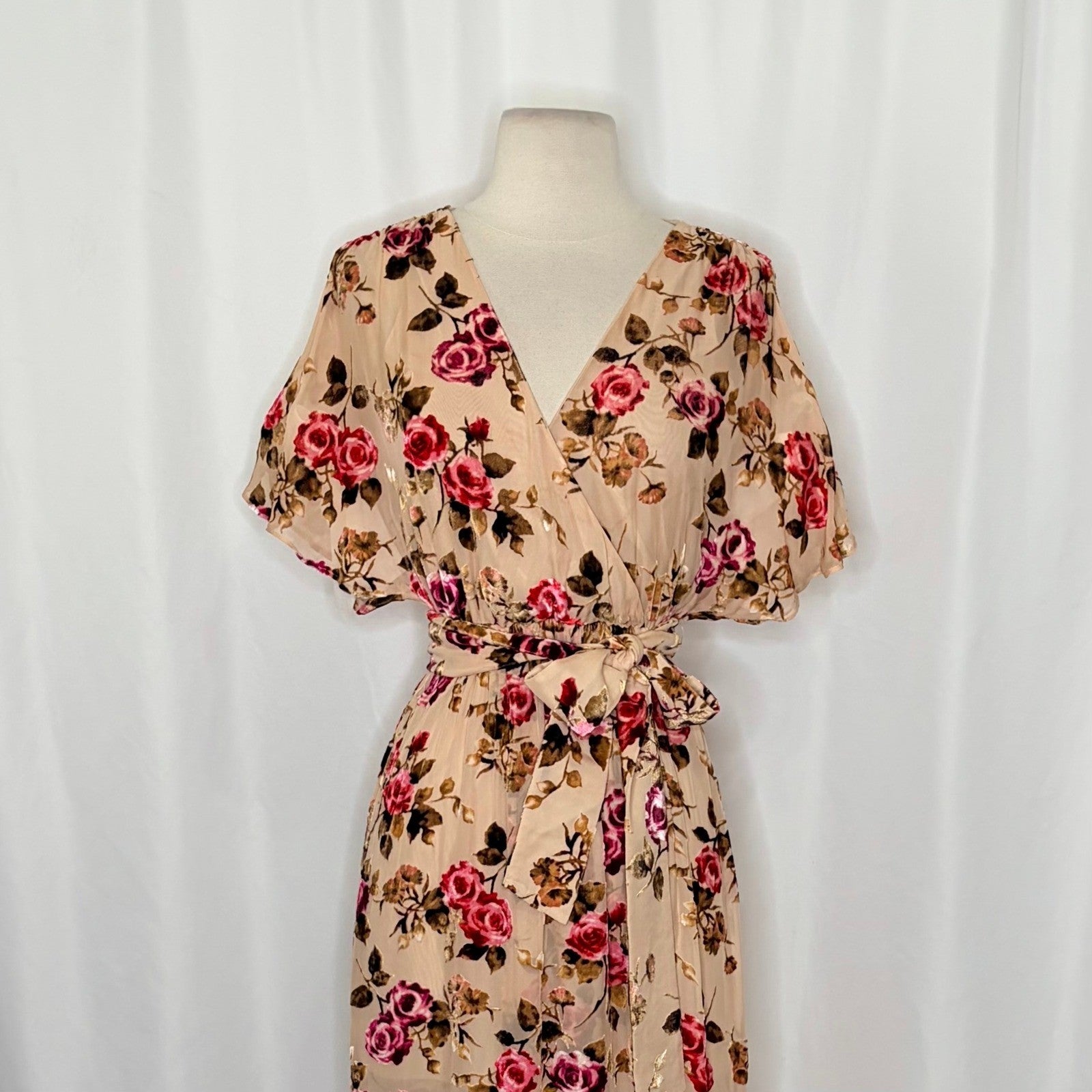 ALICE + OLIVIA Clarine Floral Velvet Burnout Faux Wrap Midi Dress Size 0