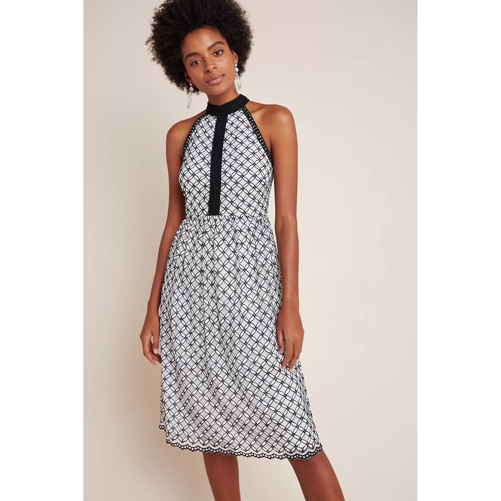 Anthropologie ERI + ALI Ninetta Lace Dress Halter Neck Black White Lacey Size 4