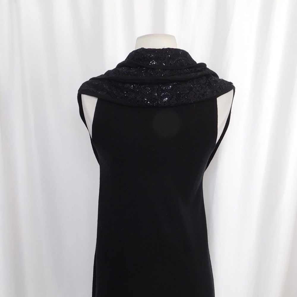 ALICE + OLIVIA Black Cascading Ruffled Knit Floral Lace Sweater Vest Cashmere XS