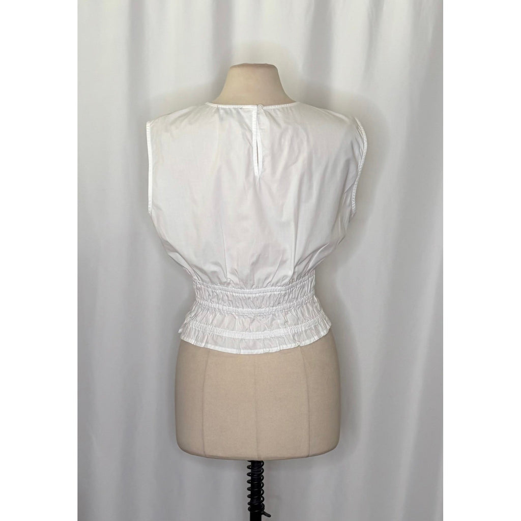 NEW!! J. CREW Hyacinth Smocked Top Blouse Cotton Poplin Solid White Preppy Large