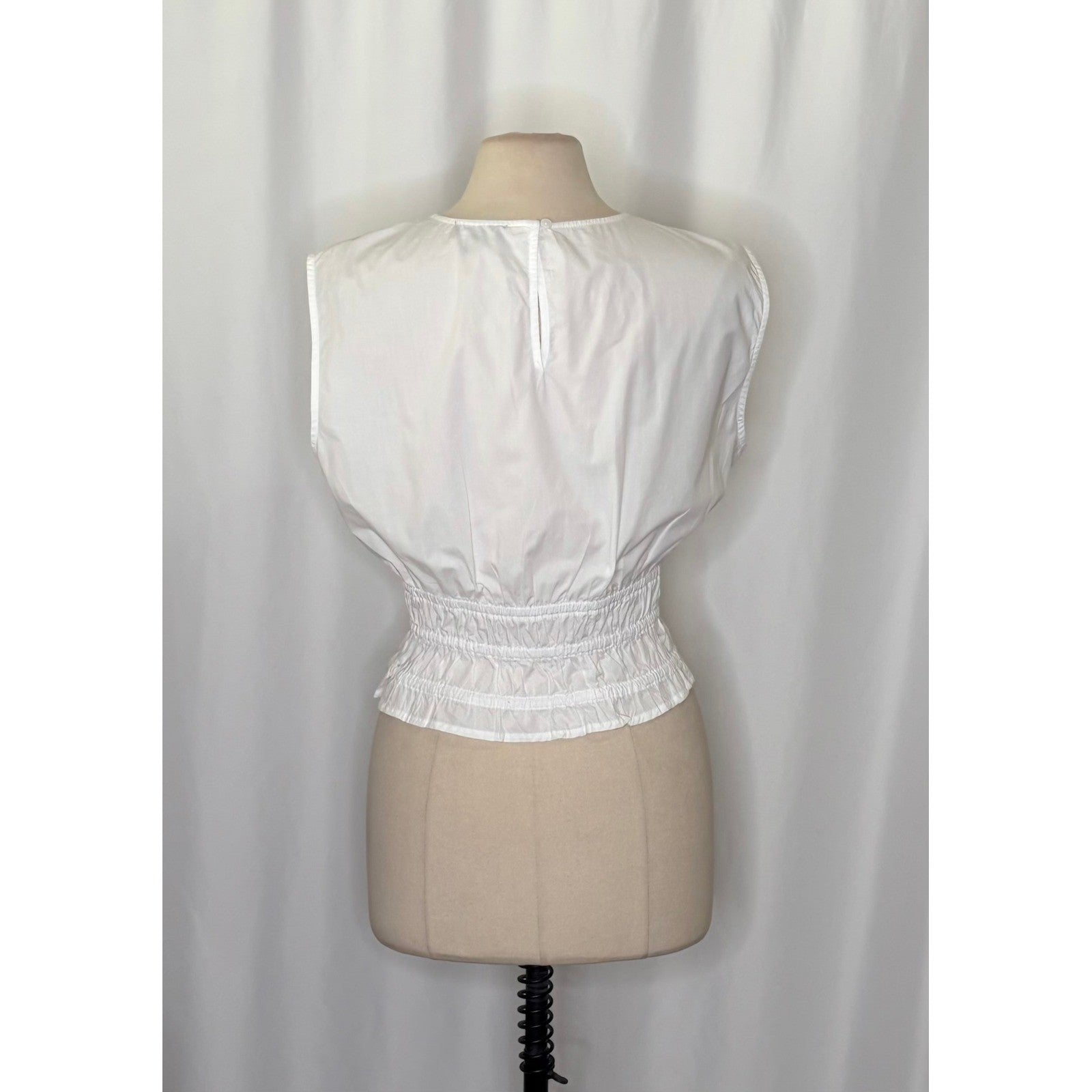 NEW!! J. CREW Hyacinth Smocked Top Blouse Cotton Poplin Solid White Preppy Large
