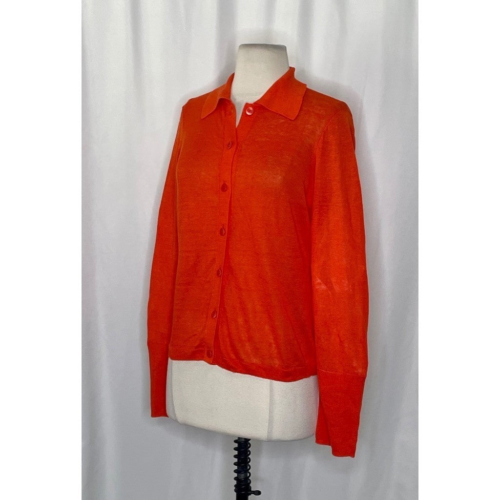 NWT!! J. CREW Collared Button-Up Sweater Cardigan Linen Poppy Orange Red Small