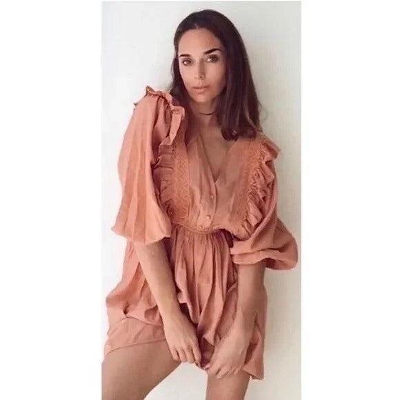 NWT!! ZARA Marsala Guipure Lace Ruffled Mini Dress Blogger Favorite Medium