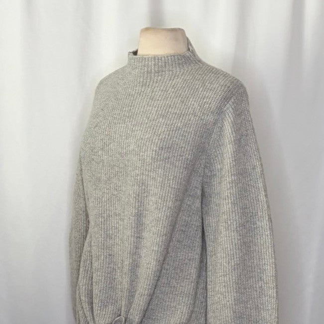 GUDRUN SJODEN Mock Neck Shaker Knit Sweater Heathered Gray Wool Yak Large