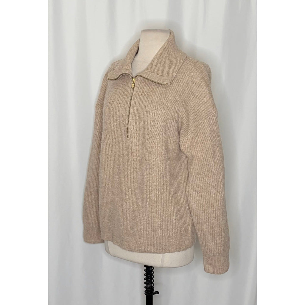 J. CREW Half Zip Stretch Sweater Merino Wool Alpaca Heathered Stone Knit Medium