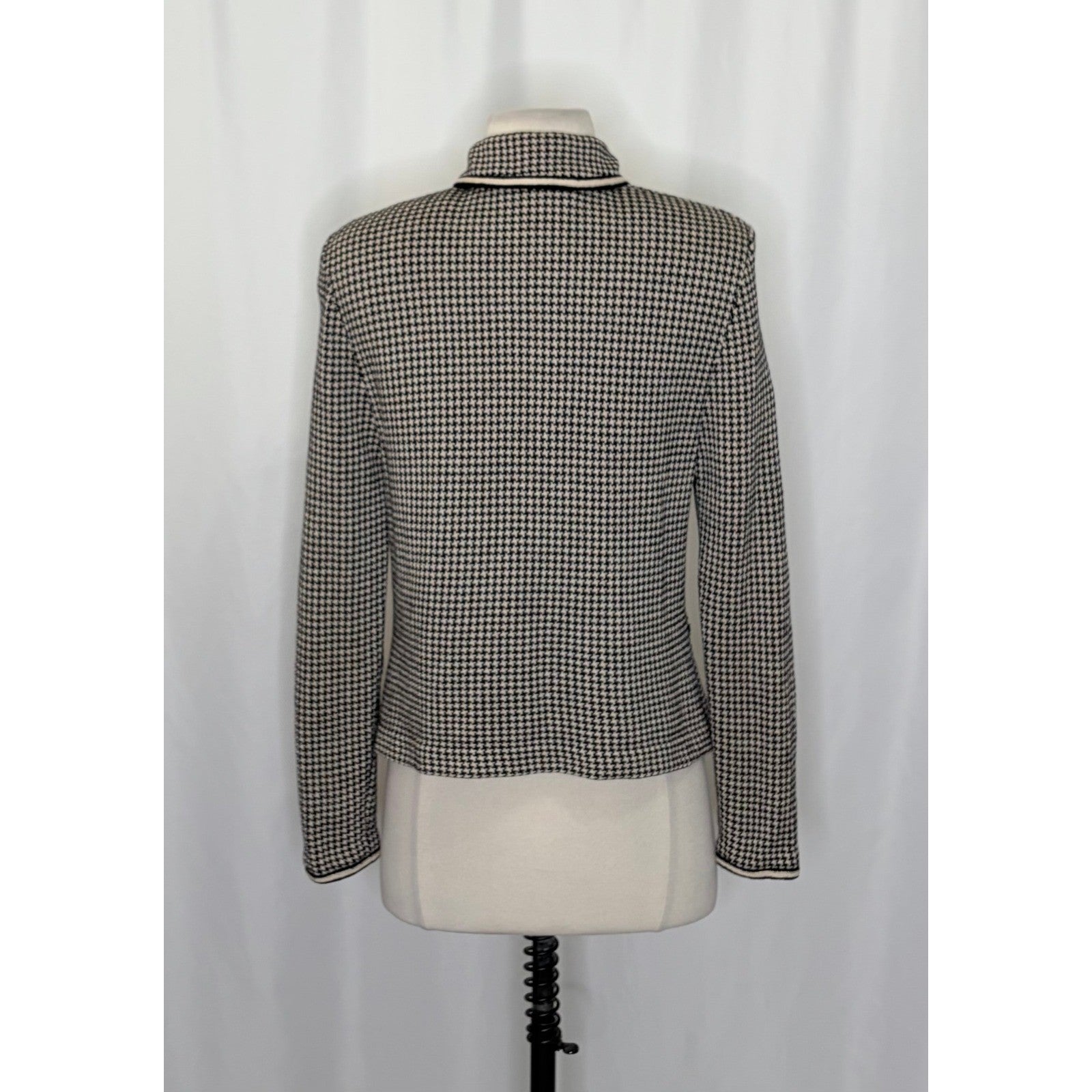 ST. JOHN Collection by Marie Gray Black Ivory Houndstooth Blazer Jacket Size 6
