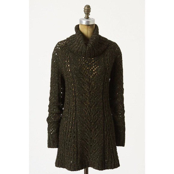 Anthropologie SLEEPING ON SNOW Eldora Turtleneck Sweater Green Linen Wool XS