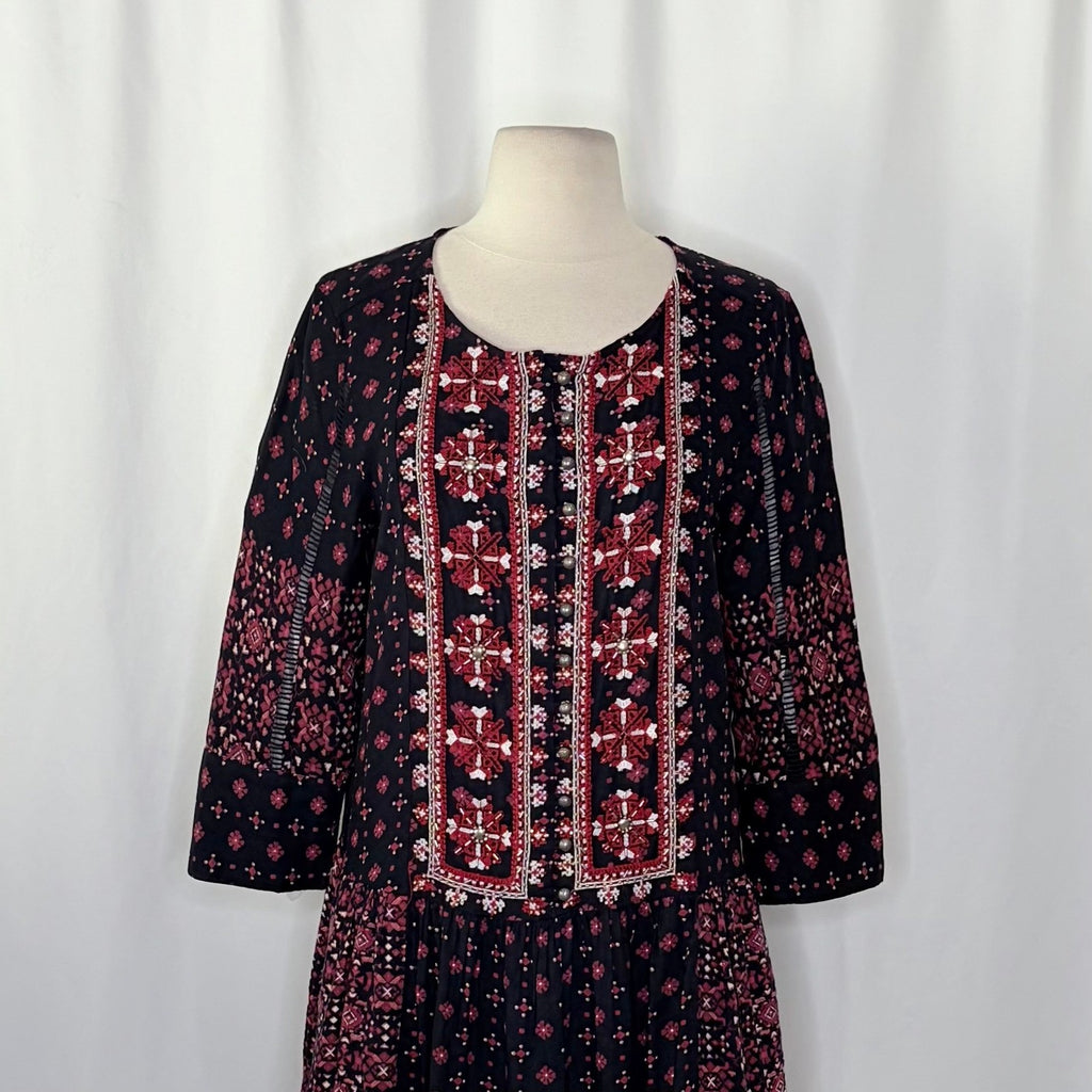 Anthropologie VANESSA VIRGINIA Kaleidoscope Beaded Shirtdress Dress Medium