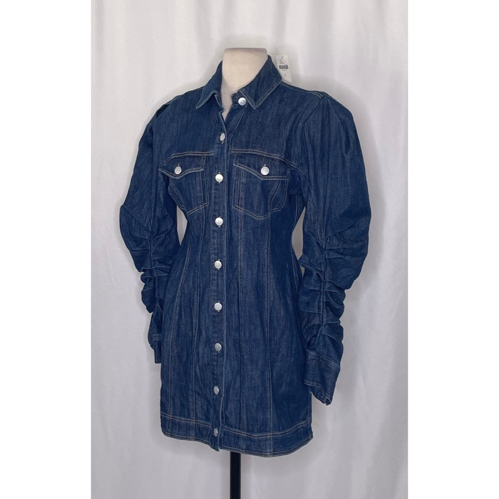 NWT! Anthropologie PILCRO Long-Sleeve Button-Front Seamed Denim Mini Dress Small