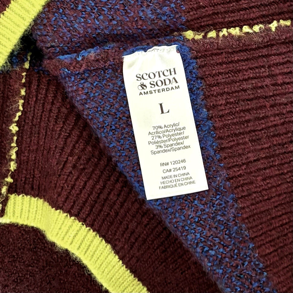 SCOTCH & SODA Crewneck Tulip Intarsia Pullover Sweater Burgundy Blue Large