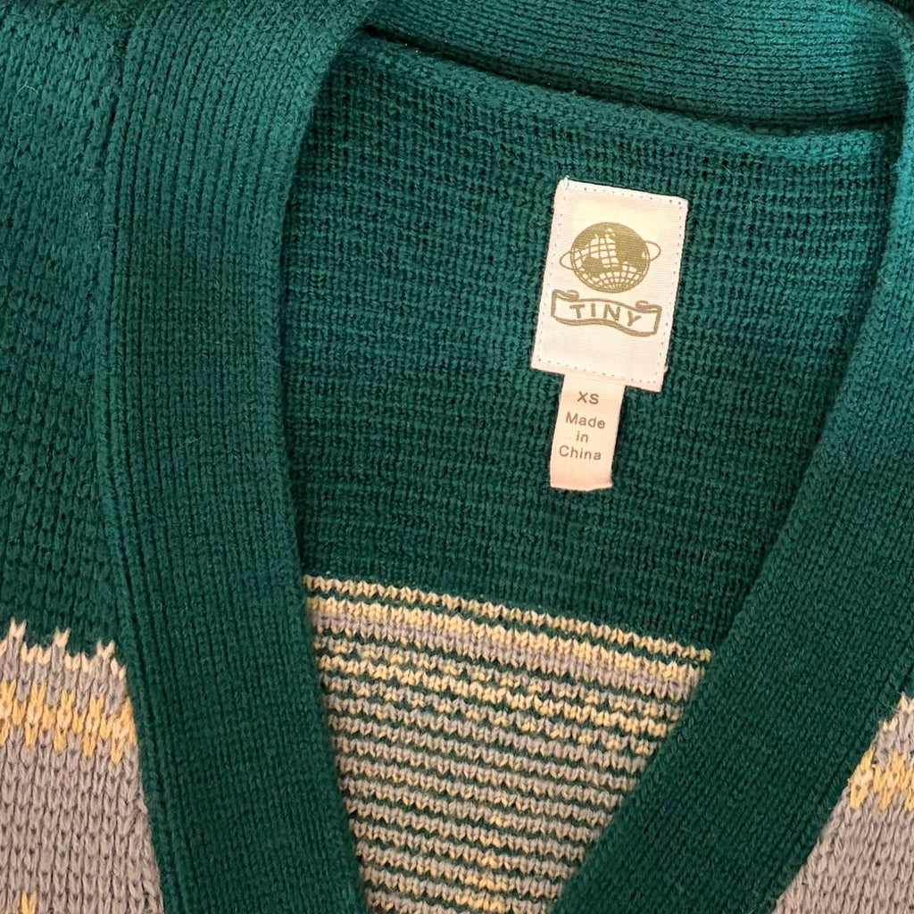 Anthropologie TINY Reindeer Cardigan Sweater Wool Blend Pockets Green X-Small