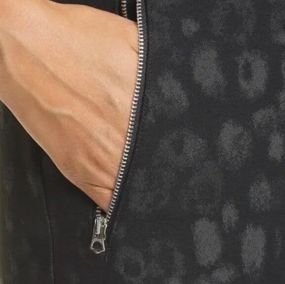 RAG & BONE Simone Leopard Print Zip Pocket Pants Black Gray Animal Crop Size 0