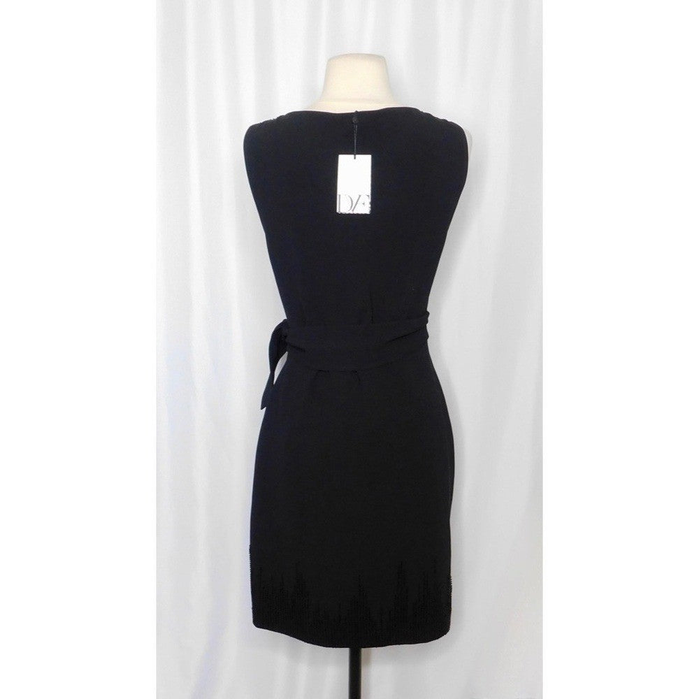 NWT!! DVF Diane Von Furstenberg Black Crepe Embellished Bella Faux Wrap Dress 4