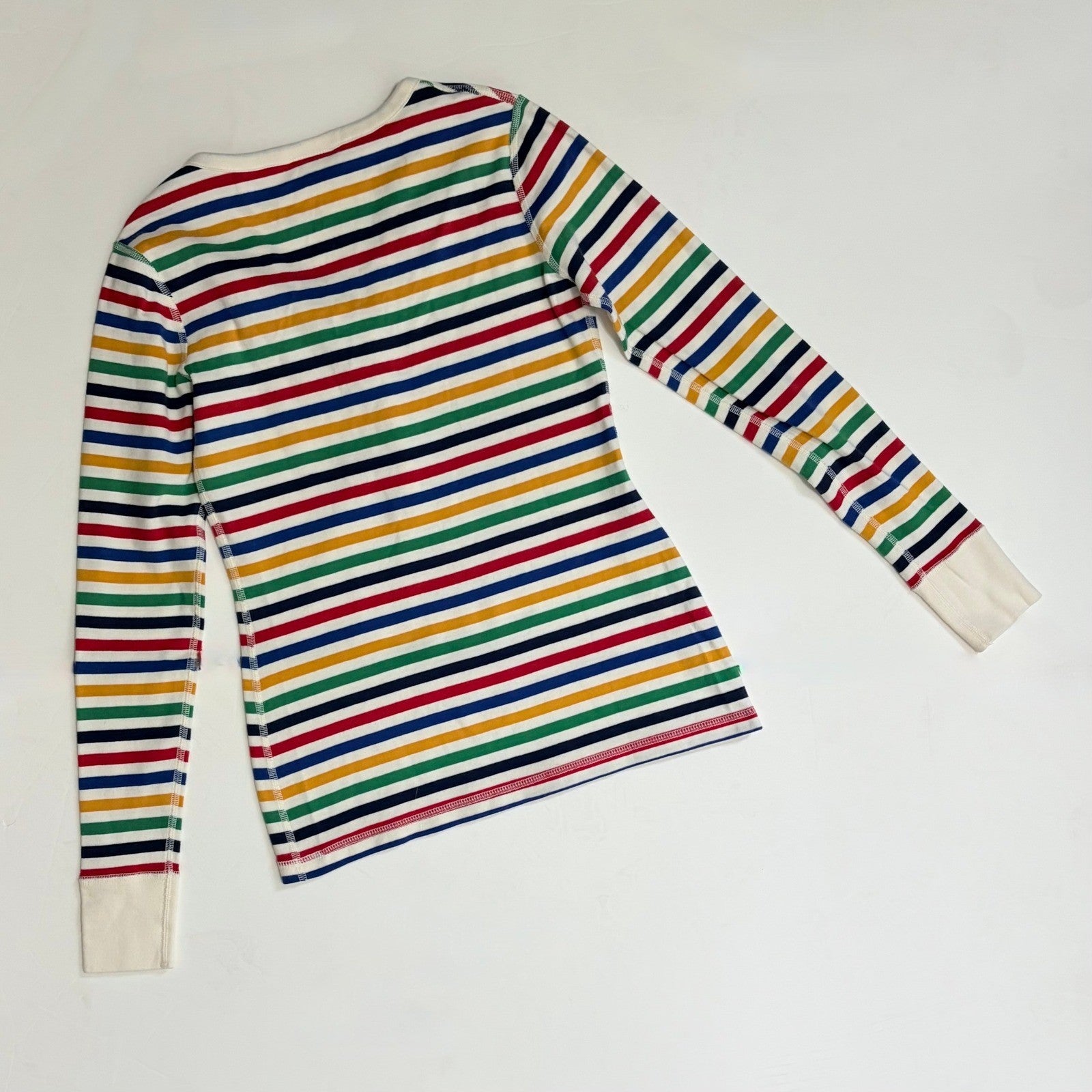 Women's HANNA ANDERSSON 2 Piece Multi Stripe Pajamas Henley Organic Cotton Small