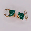 NEW Dotted Mushroom Gold Metallic Earrings Mushrooms Dangle Dangling Teal Green