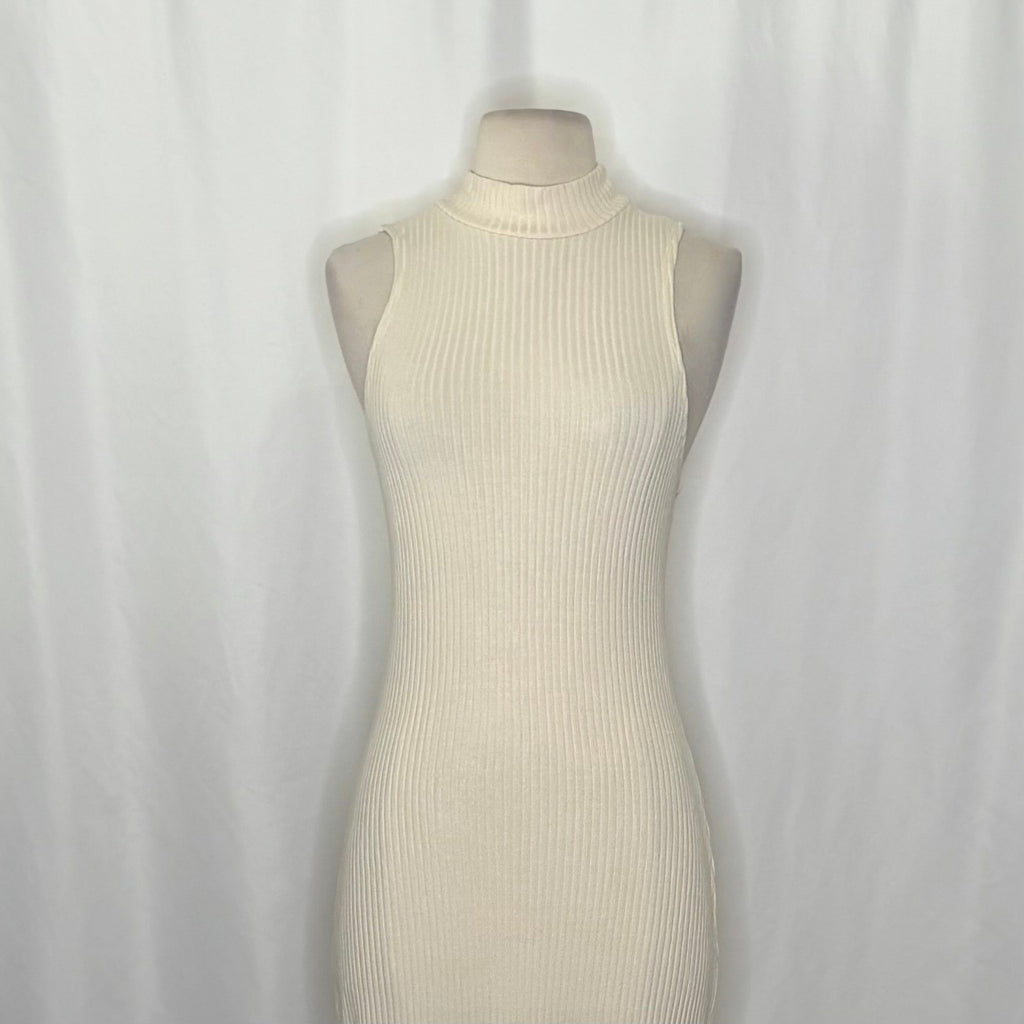 Anthropologie BEYOND YOGA Well Traveled Midi Dress Solid Ivory Ribbed Medium