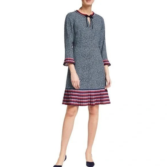 NWT!! BODEN Lara Polka Dot Striped Pleated Trim Dress Cluster Spot 6L 6 Tall