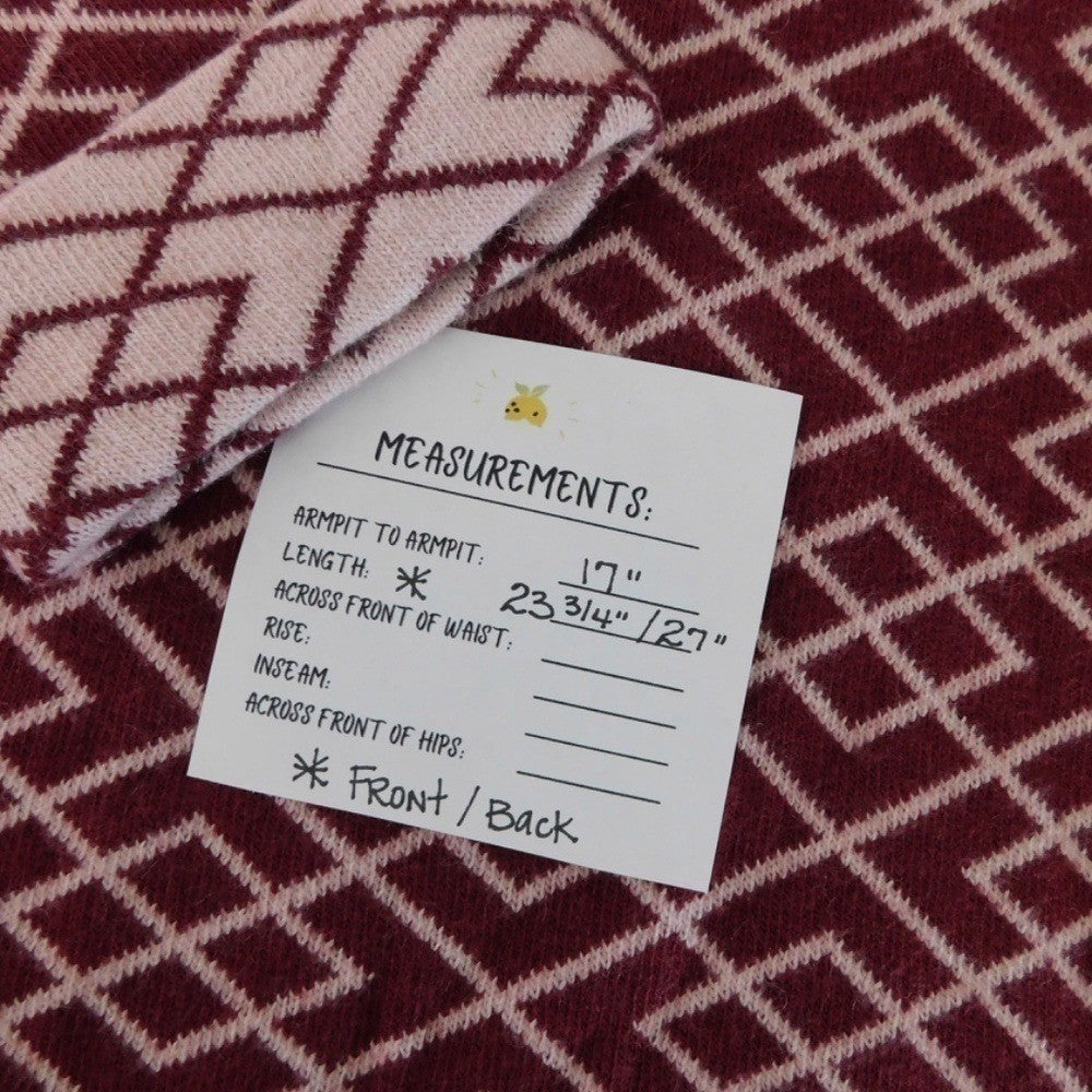 Anthropologie MOTH Galena Cowl Neck Sweater Maroon Pink Jacquard Geometric Small