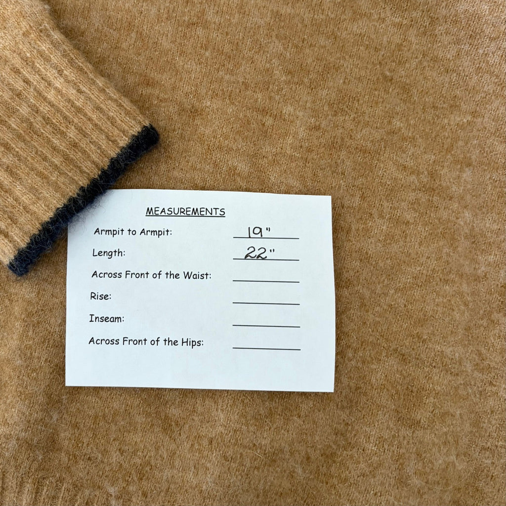 VINCE Contrast Tip Wool Alpaca Pullover Sweater Camel Brown Navy Blue Medium