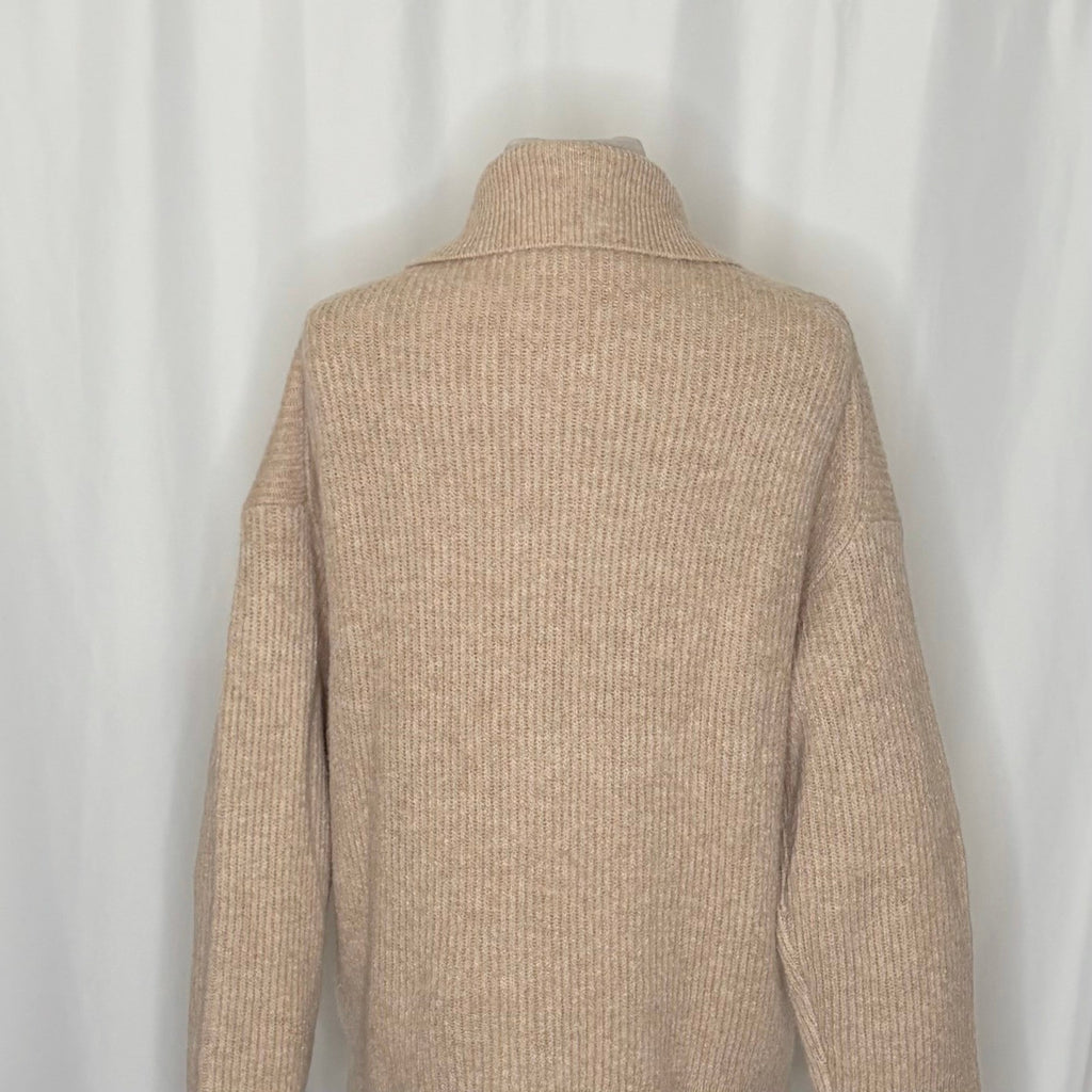 J. CREW Half Zip Stretch Sweater Merino Wool Alpaca Heathered Stone Knit Medium
