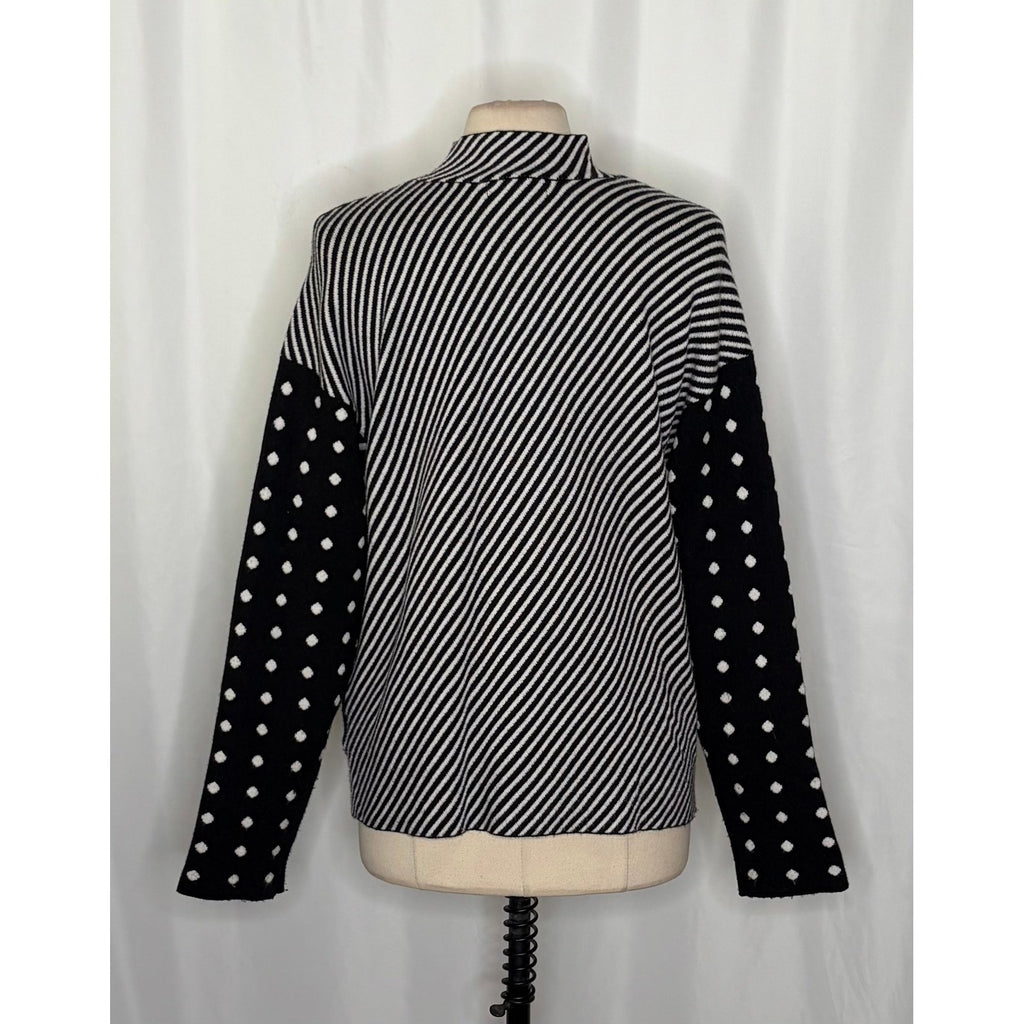 By ANTHROPOLOGIE Lizzie Mock Neck Sweater Black White Polka Dot Striped Large