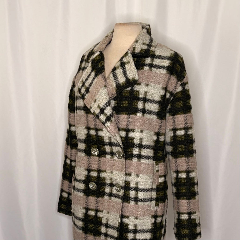 Anthropologie EVA FRANCO Dean Plaid Coat Wool Blend Pockets Double Breast Small