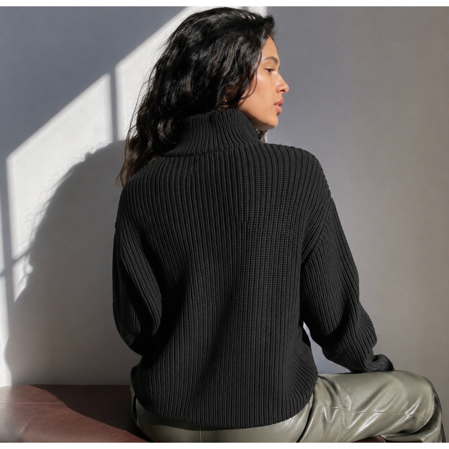 NEW!! Aritzia WILFRED Wool Shaker Knit Mock Neck Turtleneck Sweater Gray Small