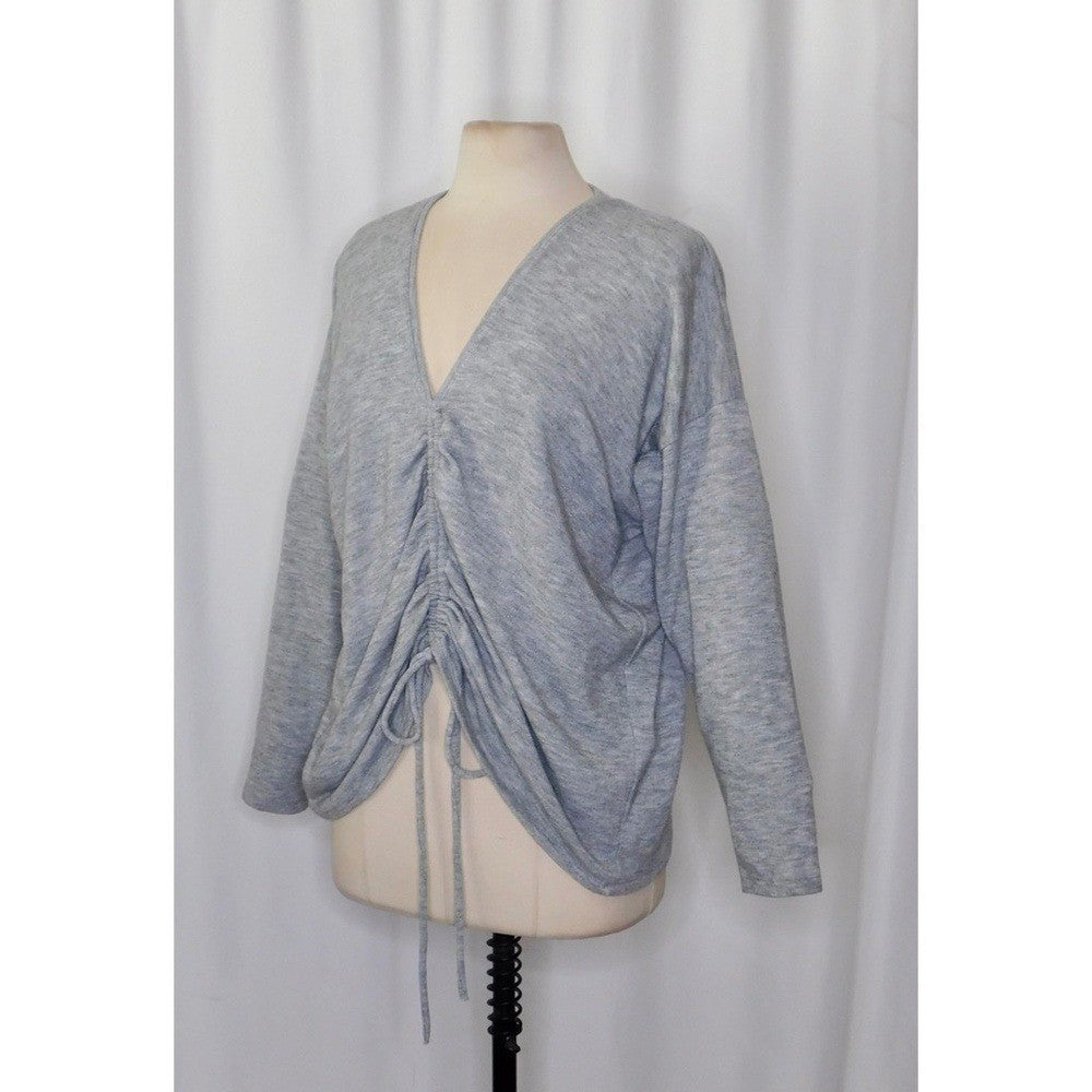 ZARA Heathered Gray Cinched Sweater V Neck Pullover Cinchable Cinched Top Large