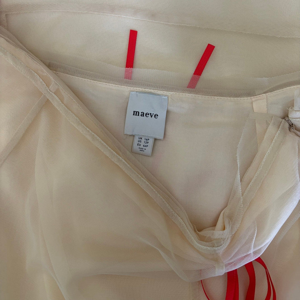 Anthropologie MAEVE Ribbon Pencil Midi Skirt Tulle Ivory Red Coquette 12 Petite