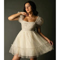 NWT!! Joyfolie MIA JOY Perla Tulle Puff Dress Polka Dots Ivory Black Medium