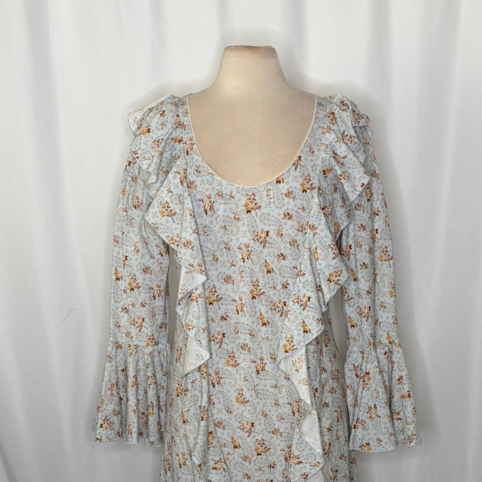 SPELL & THE GYPSY Fleur Frill Bias Maxi Dress Teapot Blue Floral Bohemian Large