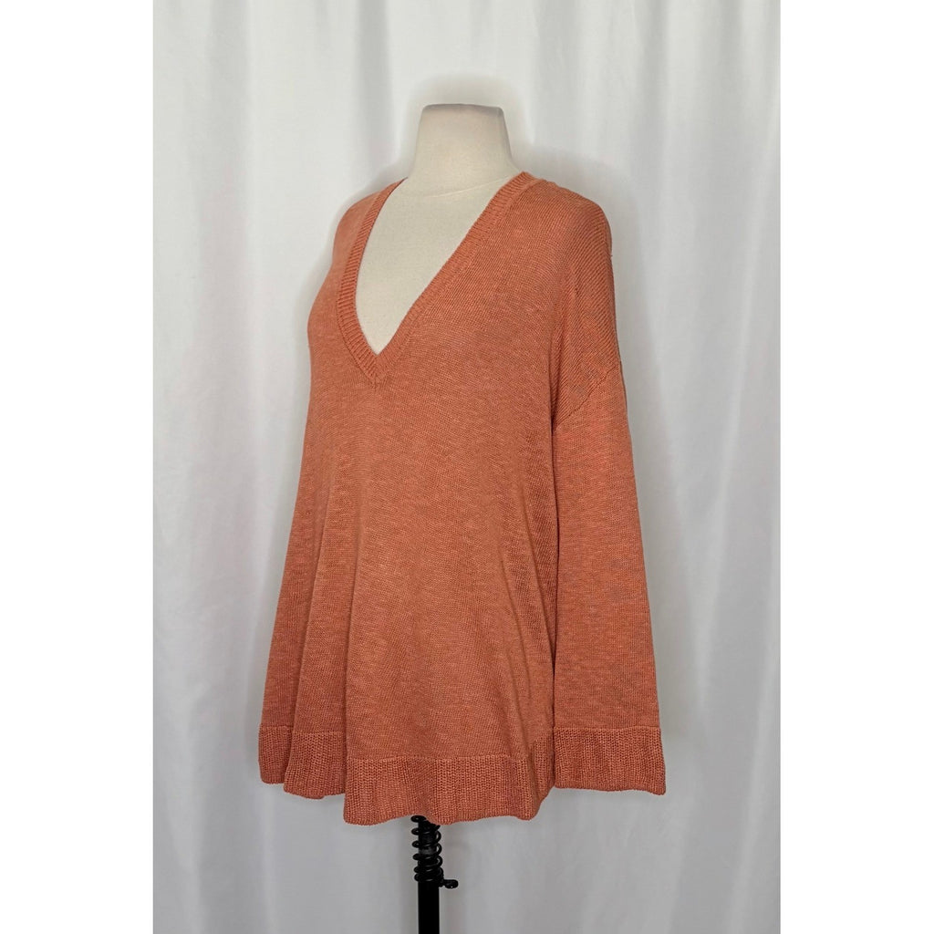 FREE PEOPLE Free-est V Neck Pullover Sweater Orange Knitwear Boho Bohemian Small