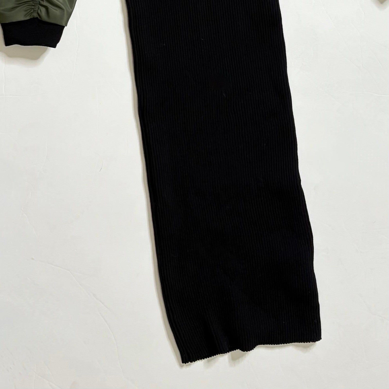 NWT!! ZARA Contrast Nylon Midi Dress Ribbed Knit Olive Green Black Blue Large