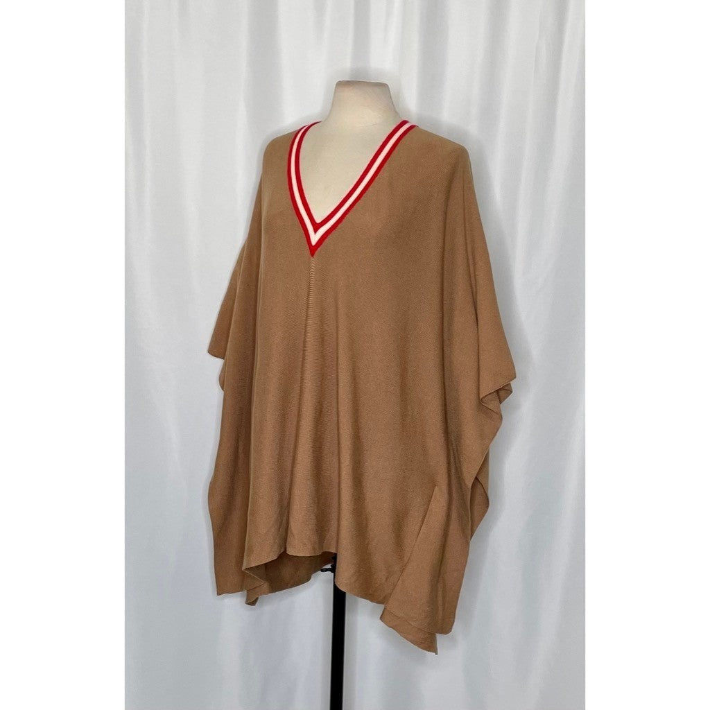 MERSEA Anywhere V Neck Poncho Birch Brown Red Stripe Mer Sea One Size OS