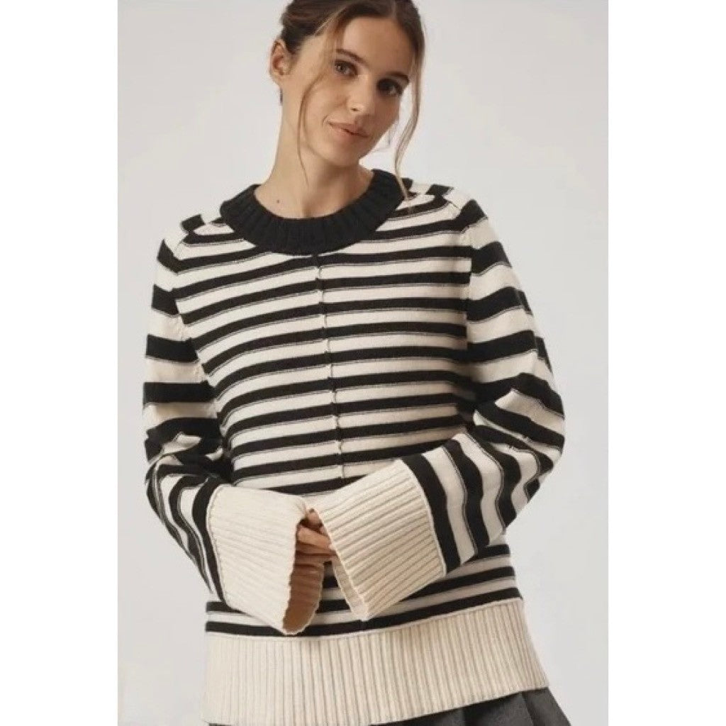 Anthropologie MAEVE The Chandler Crew Neck Relaxed Sweater Striped Gray Medium